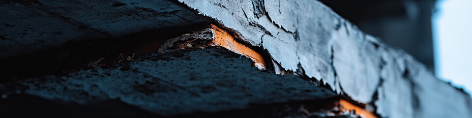 Wall Mural - Close-up of Weathered Concrete with Exposed Orange Material