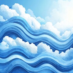 Wall Mural - Abstract Blue Waves and White Clouds Sky Background