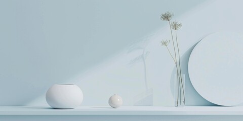 Aufkleber - A minimalistic setup featuring a light azure backdrop, Smooth textures and clean shapes, Contemporary minimalist style