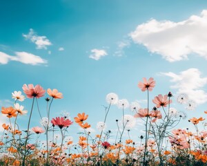 Sticker - Wildflower Meadow, Pink, Vivid Color Palette Of Sunny Summer Day, Colorful Wild Flower Field