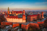 The Royal Wawel Castle in Krakow at winter sunset, Poland
