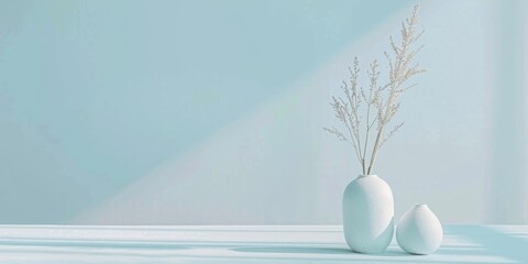 Aufkleber - A minimalistic setup featuring a light sky blue backdrop, Smooth textures and clean shapes, Contemporary minimalist style
