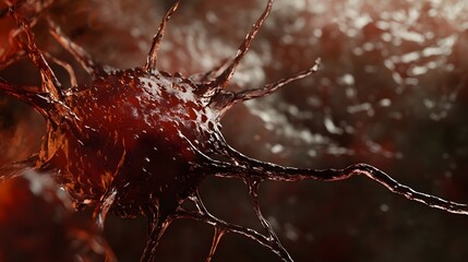 Poster - Striking close up photograph depicting a dramatic burst of abstract textural patterns in dark moody colors that reflect the chaotic viscous energy and explosive distress of fluid dynamics