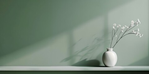Poster - A modern minimalist design with a soft sage green backdrop, Clean edges and natural tones, Scandinavian minimalist style