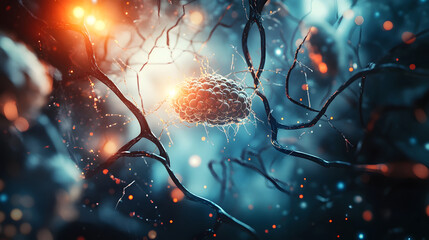 Poster - Vibrant digital abstract of a neural network with glowing synaptic connections
