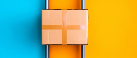 Aufkleber - Vibrant Logistics Corrugated Cardboard Box on Bold Color Background - Streamlined Supply Chain Visualization for Dynamic Crisis Response and Inventory Management Content