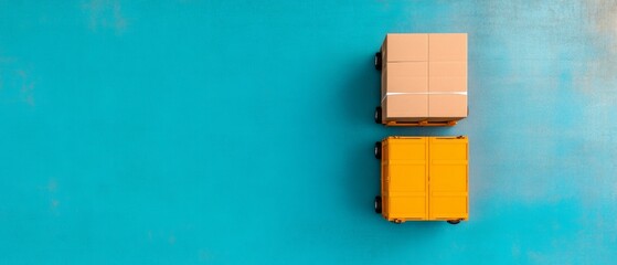 Aufkleber - Streamlined Minimalist Supply Distribution Orange Containers with Cardboard Packaging on Textured Blue Surface Emergency Preparedness and Humanitarian Aid Logistics