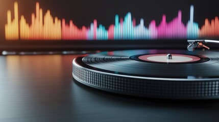 Poster - Colorful sound wave clouds represent different music notes, surrounded by a glowing speaker symbol, exuding energy and vibrancy