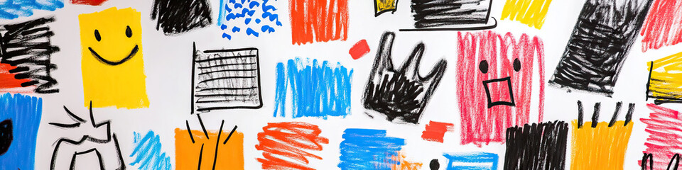 Poster - Abstract Colorful Drawing with Geometric Shapes and Faces