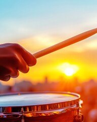 Aufkleber - Vibrant Sunset Concert Vibe Drumsticks and Cymbals with Silhouetted Audience - Immersive Event Marketing and Live Performance Promotion in Music Entertainment