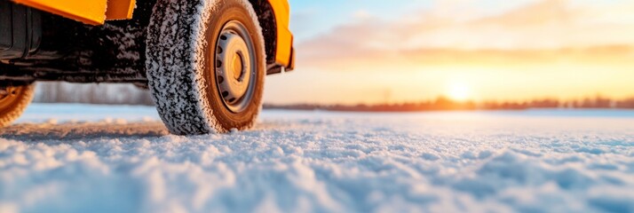 Poster - Modern Climate Adaptation Industrial Snow Plow on Winter Road - Essential Operations Content for Public Services and Infrastructural Resilience, Highlighting Safety and Efficiency