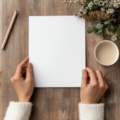Aufkleber - Rustic Business Inspiration Minimalist White Paper on Wooden Desk with Floral Accents - Creative Workspace Content and Motivational Office Visuals