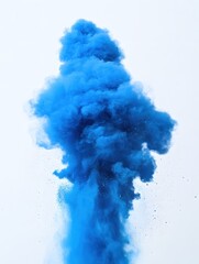 Poster - Ethereal blue pigment cloud against a clean white backdrop creating a mesmerizing abstract art