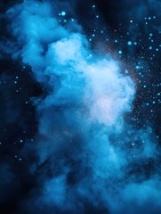 ethereal blue nebula explosion with glittering particles in a dark cosmic space scene