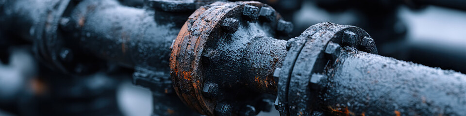 Wall Mural - Close-up of Rusted Industrial Piping with Flanges