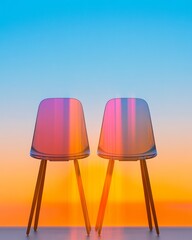 Poster - Gradient Glass Chairs with Vibrant Sunset Colors in Minimalist Office - Modern Design Trends for Creative Workspaces and Dynamic Interior Branding