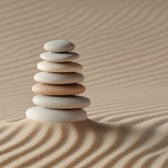 Aufkleber - Serene Balance Zen Stone Sculptures in Minimalist Sand Patterns - Wellness and Lifestyle Imagery for Mindful Brand Aesthetics and Modern Tranquility Promotions