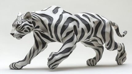 Aufkleber - Elegant Stripped Tiger Sculpture, Monochrome Art: A Majestic Predator in Stripes, Carved with Precision and Ready to Pounce in Dramatic Black and White