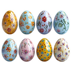 Colorful Painted Easter Eggs Isolated on Transparent Background