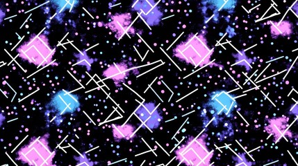 Poster - Abstract Pattern With Lines Geometric Shapes And Color Splatters On A Black Background Design