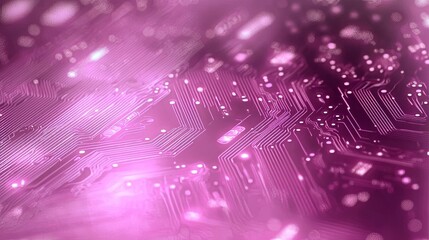 Poster - Abstract Pink Circuit Board Design with Glowing Light Effects Tech Pattern Visual