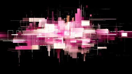 Poster - Abstract Pink Rectangles Composition Glitch Art on Dark Background with Horizontal Lines