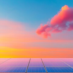 Leinwandbilder - Vibrant Solar Panel Array on Sunset Horizon Commercial Renewable Energy Visualization for Sustainable Development and Clean Technology Innovation
