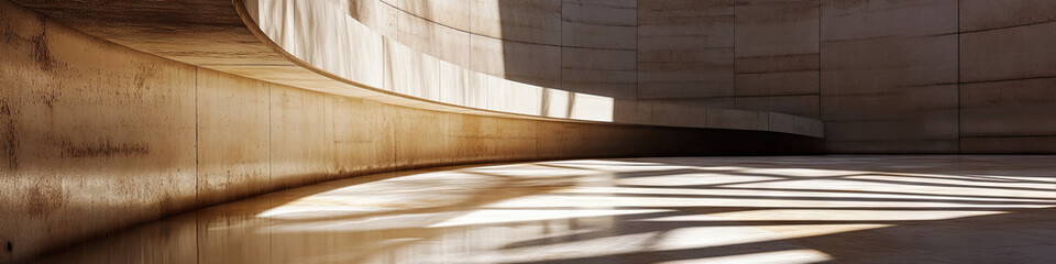 Wall Mural - Interior View:  Curved Concrete Structure with Sunlight and Shadows