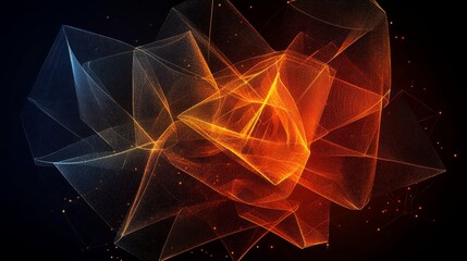Poster - Abstract Polygonal Mesh with Warm and Cool Tones on Dark Background Graphic Rendered Art