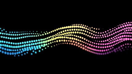 Poster - Abstract Rainbow Wave Pattern With Glowing Circular Particles On A Dark Background