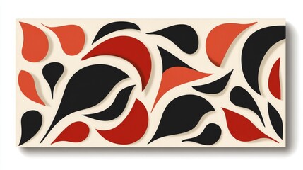 Poster - Abstract Shapes in Red and Black on Cream Background Contemporary Minimalist Design