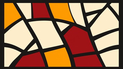 Poster - Abstract Shapes Intertwined Pattern with Red Orange and Cream Colors Black Outline in Frame Design