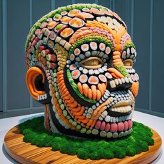 Wall Mural - A sculpture of a human face made entirely out of layered sushi