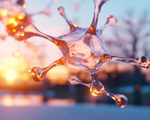 Aufkleber - Futuristic AI Aesthetic Glassy Neural Network Node in Warm Hues - Visualization for Tech Branding, Scientific Marketing and Innovative Data Solutions