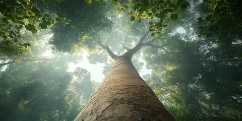 Poster - Contemporary Biophilic Design in Office Spaces Forest Canopy Imagery for Eco-Friendly Branding and Corporate Sustainability Strategies
