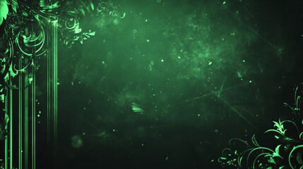 Poster - Abstract Swirl Pattern Green Background With Ornate Vines Floral Motif And Grunge Texture