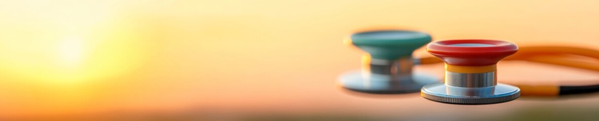 Aufkleber - Modern Medical Dialogue Vibrant Stethoscope Reflection at Sunset - Innovative Healthcare Content for Professional Consultations and Diagnostic Branding