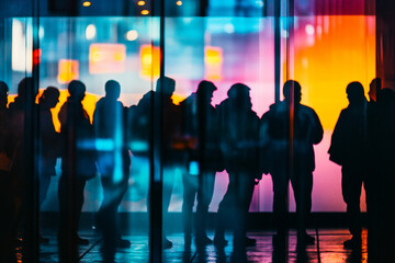 Poster - public crowd standing in store generative ai technology