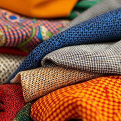 Poster - Maximalist Textile Layers Vibrant Fabrics with Paisley, Geometric, and Floral Prints for Bold Interior Design and Dynamic Fashion Merchandising