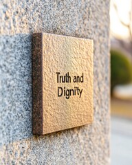 Aufkleber - Minimalist Architectural Signage on Textured Stone - Modern Urban Design for Outdoor Public Spaces and Community-Oriented Messaging