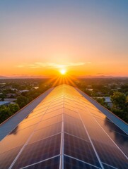 Aufkleber - Geometric Solar Array Horizon Reflective Panels in Sunset Sky - Clean Energy Content and Sustainable Tech for Renewable Power Solutions in Modern Business Environments