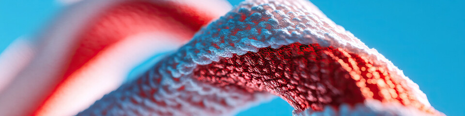 Poster - Abstract Red and White Textured Form Against Blue Background