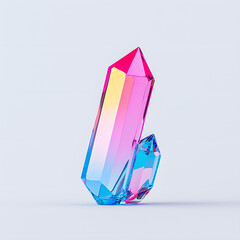 Bright reflective crystal, holographic diamond shape gem isolated on light pastel background