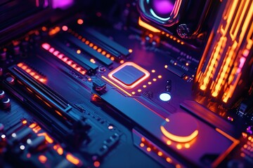 Poster - Neon Circuit Board Glow
