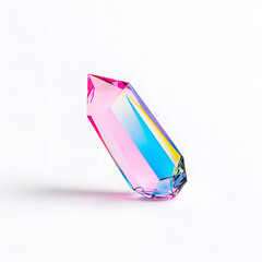 Bright reflective crystal, holographic diamond shape gem isolated on light pastel background