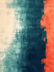 Poster - Abstract painted canvas with bold brushstrokes in teal orange and cream creating a modern art