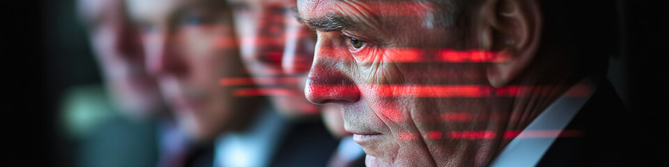 Poster - Older Man Profile with Red Digital Overlay