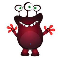 Wall Mural - Cartoon cute monster with funny excited face expression waving hands. Vector illustration isolated on white. Halloween design