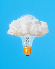 Aufkleber - Minimalist Cloud Design Cotton Lightbulb on Blue - Creative Innovation Display for Marketing and Business Strategy, Inspiring Fresh Ideas in Modern Workspaces