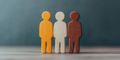 Poster - Diverse Wooden Cutout Figures on Dark Wood for Social Inclusivity Content - Modern Diversity Marketing and Community Building Imagery for Inclusive Branding